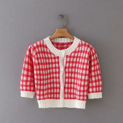 Blusa Cuello Redondo con Detalles en Contraste y Mangas Cinco Puntos