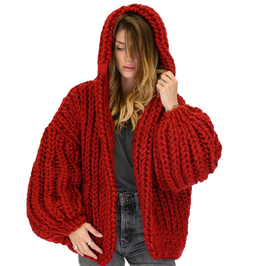 Cardigan Tejido a Mano Holgado con Capucha - Suéter Knit para Mujer - Image 5