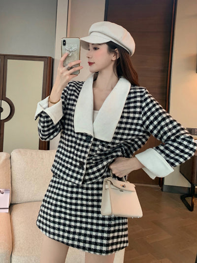 Conjunto Elegante de Abrigo y Falda de Lana Retro - Image 9
