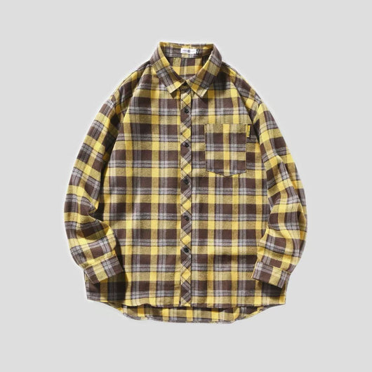 Camisa Casual Suelta a Cuadros Manga Larga para Hombre