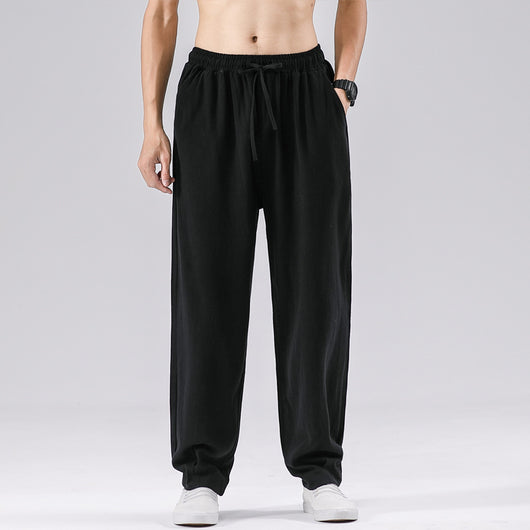 Pantalones Casuales Hombre Algodón y Lino Corte Recto Suelto
