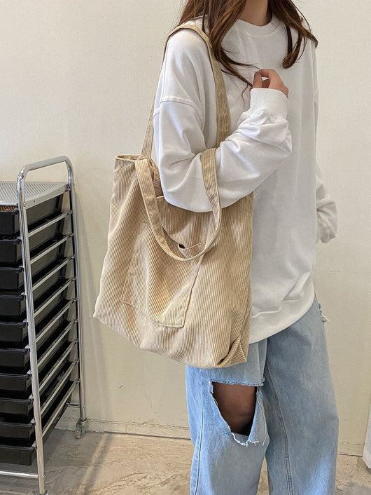 Bolso de Hombro Corduroy Capacidad Grande - Estilo Literario y Versátil - Image 14