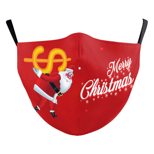 Red Christmas dustproof mask with Santa Claus holding a dollar sign and "Merry Christmas" text. - Image 27