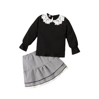 Conjunto Infantil 3 Piezas: Blusa de Encaje, Falda Cuadrillé y Gorro - Image 8
