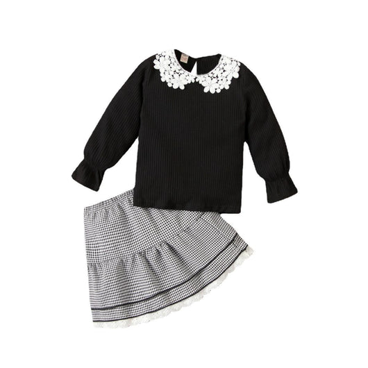 Conjunto Infantil 3 Piezas: Blusa de Encaje, Falda Cuadrillé y Gorro - Image 8