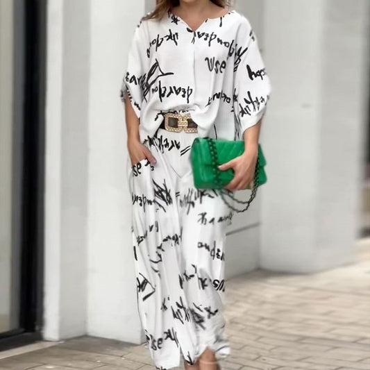 Conjunto de Pantalón Estampado con Letras para Mujer
