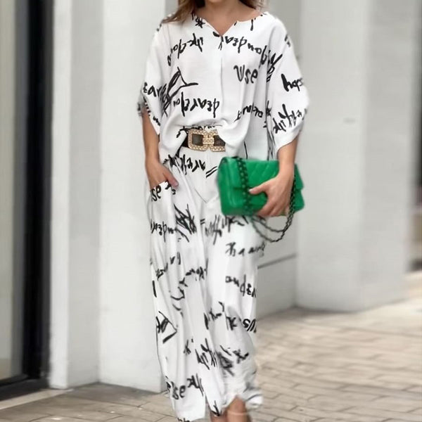 Conjunto de Pantalón Estampado con Letras para Mujer