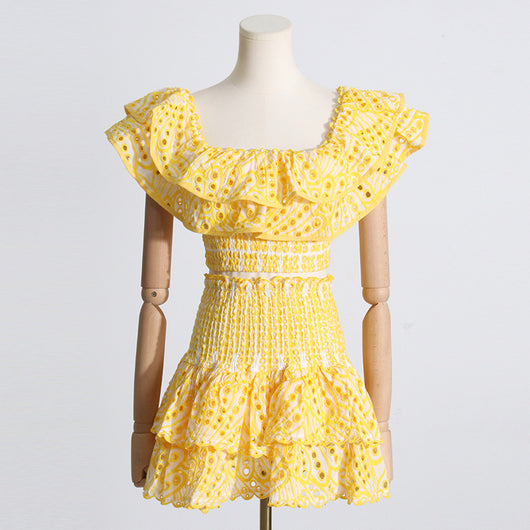 Conjunto de Playa Elegante: Blusa Corta con Cuello y Volantes + Falda Cintura Alta - Image 6