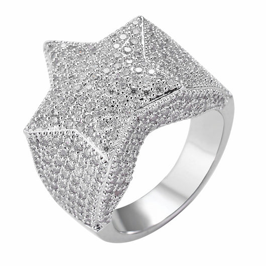 Anillo Estrella de Cinco Puntas con Zircones, Chapado en Oro Real Estilo Hip-hop - Image 12