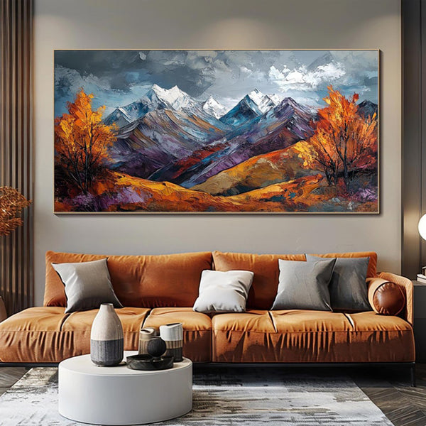 Cuadro de Óleo Artesanal Montaña Nevada - Paisaje Otoñal para Decoración del Hogar