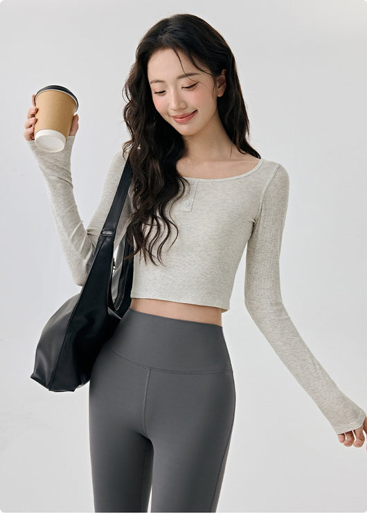 Top de Yoga Ajustado de Manga Larga - Diseño Reductivo para Fitness y Running - Image 21