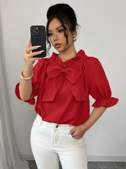 Blusa Cuello Barco con Volantes y Detalle de Moño - Image 6