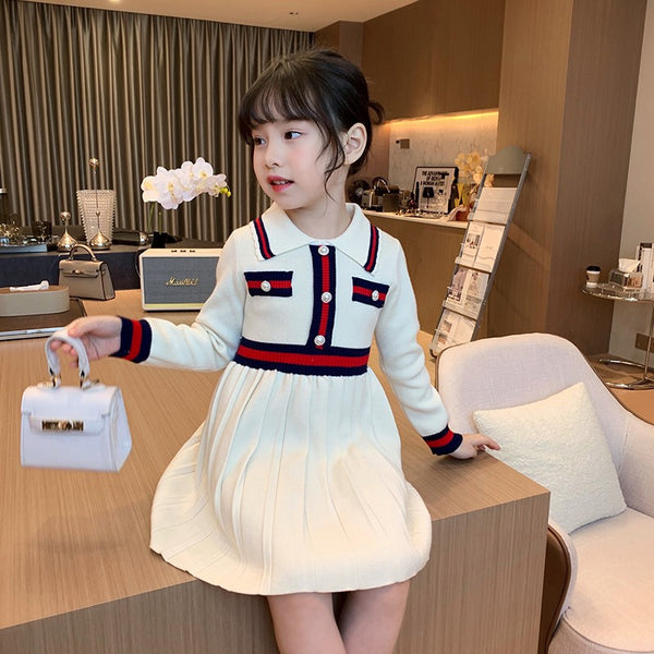 Vestido Tejido Preppy Otoñal para Niñas