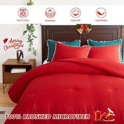 Colcha Bohemia Roja con Borlas Esponjosas y Bolas Decorativas - Image 3