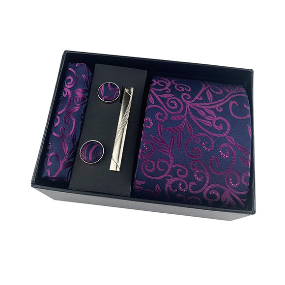 Set de Corbata Paisley con Clip y Caja de Regalo - Corbata Negra Elegante para Negocios