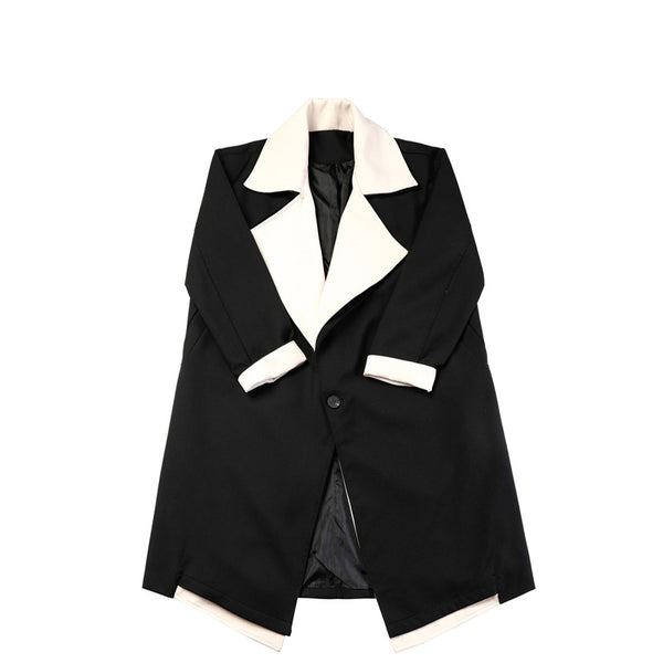 Blazer Vestido Bandage con Contraste de Colores y Solapa Ancha - Efecto Dos Piezas - Image 5