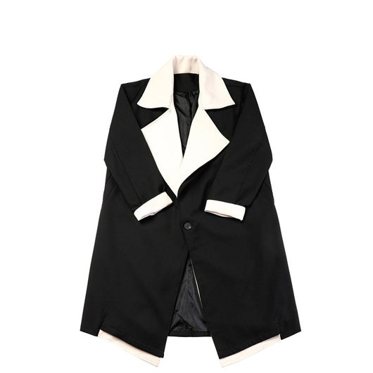 Blazer Vestido Bandage con Contraste de Colores y Solapa Ancha - Efecto Dos Piezas - Image 5