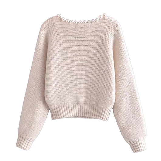 Suéter Pullover Casual Chic con Perlas Decorativas - Image 5