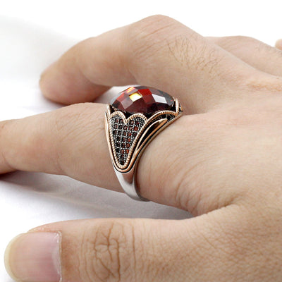 Anillo de Plata 925 con Circón Rojo y Baño de Oro Rosado para Hombre - Image 8
