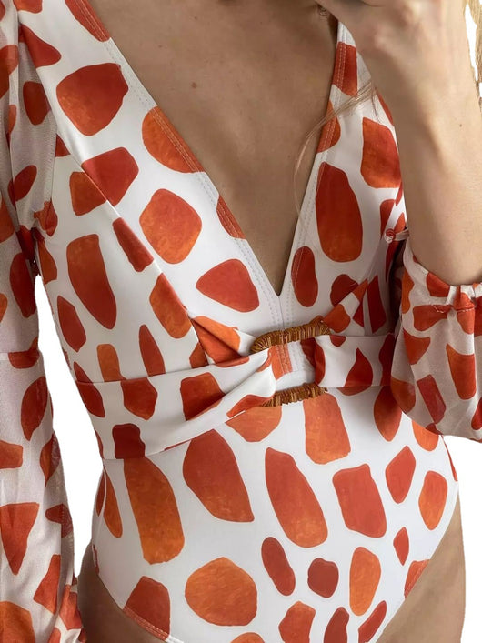 Traje de Baño Enterizo con Cobertura Abdominal y Estampado Geométrico - Image 3