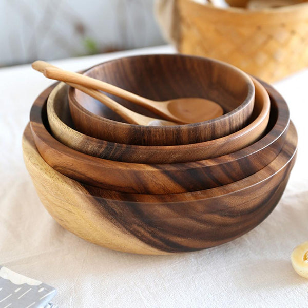 Tazón de Madera Natural para Frutas y Ensaladas - Recipiente Versátil para Hogar y Restaurante