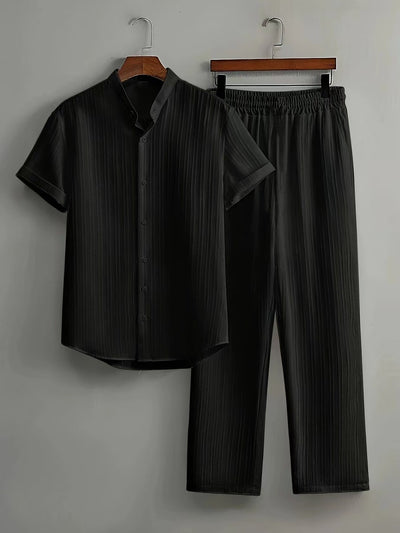 Conjunto de Camisa y Pantalón Corto Bambú Texturizado Multicolor para Hombre - Image 18