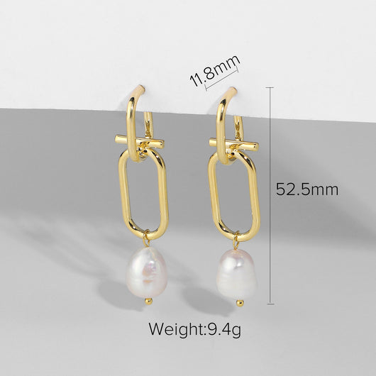 Aretes de Perlas Barrocas Naturales con Cadena de Latón - Image 14