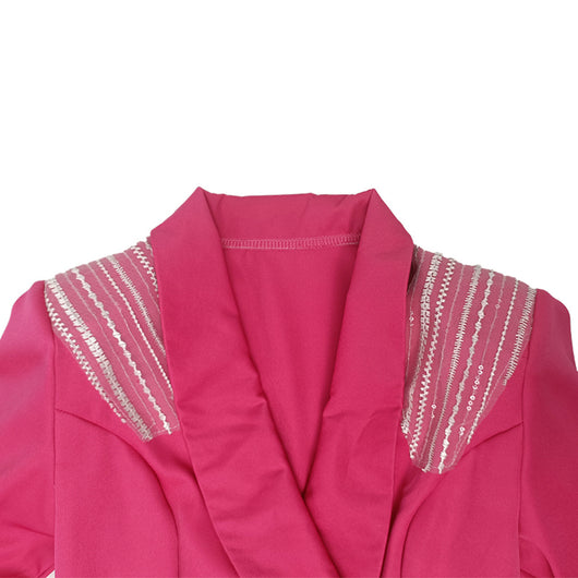 Vestido Rojo Rosado con Escote Profundo V y Cintura Alta - Image 9