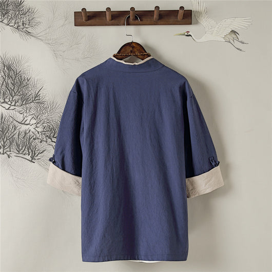 Camisa Retro Estilo Chino de Lino para Hombre con Manga Corta - Image 6