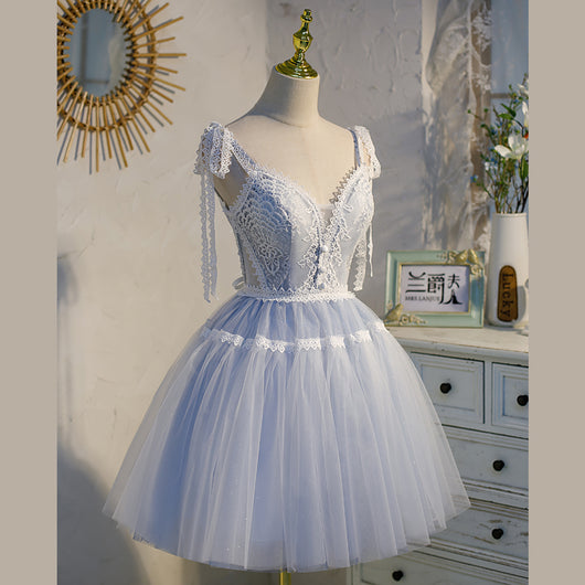Vestido Corto Fantasy Azul con Falda Tul y Encaje Esponjoso - Image 2