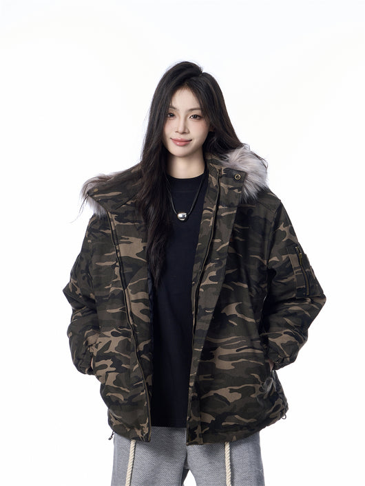 Chaqueta de Montaña con Cuello de Pelaje y Camuflaje - Image 6