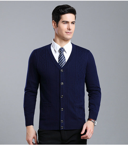 Cardigan de Lana Merino con Cuello V - Suéter Tejido Clásico para Hombre - Image 14