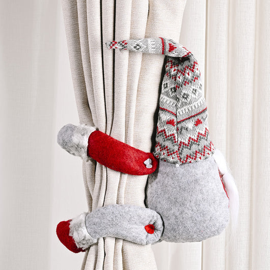 Christmas gnome curtain buckle with a red and white patterned hat, gray body, and long white beard. - Image 19
