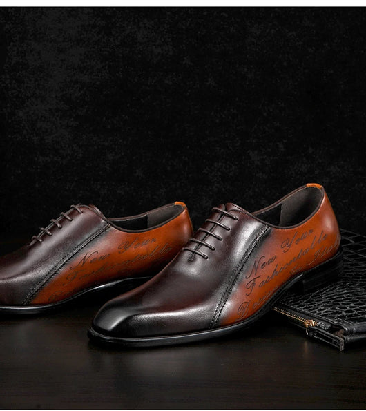 Zapatos Oxford de Cuero Genuino Talla Grande Hombre Punta Cuadrada Bicolor - Image 13