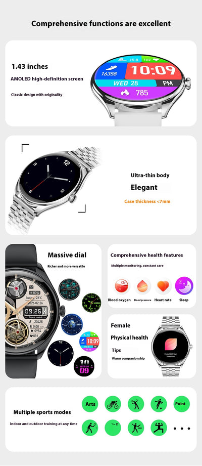 Reloj Inteligente Ultra Delgado 1.43" con Monitor Cardíaco, Oxígeno en Sangre y Llamadas Bluetooth - Image 34