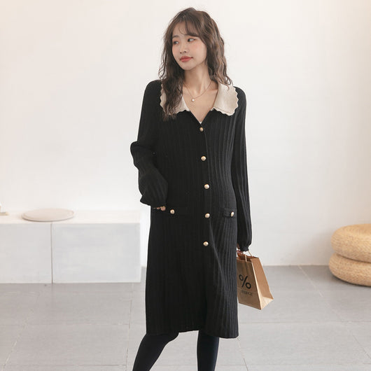 Cardigan Tipo Suéter Estilo Occidental Reductor de Edad con Cuello Solapa y Falda Tejida Elástica Midi - Image 12