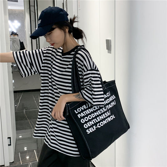 Bolsa de Lona Grande con Letras Literarias - Capacidad Amplia