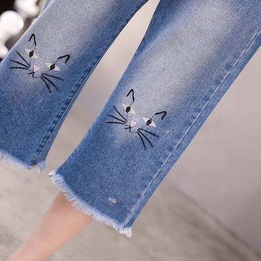 Pantalón Capri Talle Alto Holgado con Estampado de Gatos - Estilo Europeo Americano - Image 9