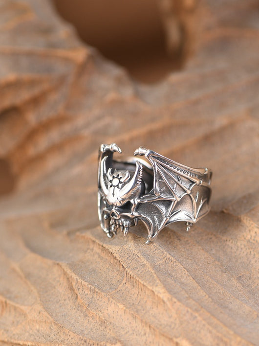 Anillo Abierto Calavera Murciélago en Plata S925 - Estilo Retro Personalizado - Image 11