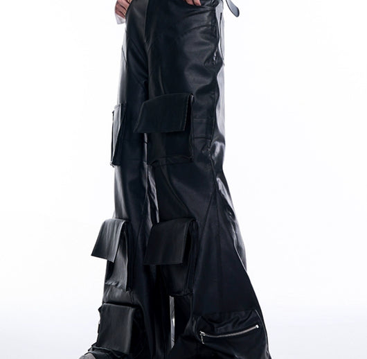 Pantalón de Cuero Ancho Otoñal con Bolsillos Tridimensionales - Image 4
