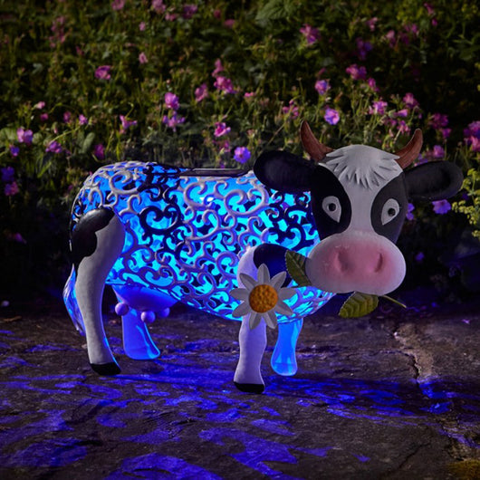 Lámpara Solar Decorativa Vaca Margarita - Adorno de Resina para Jardín - Image 5