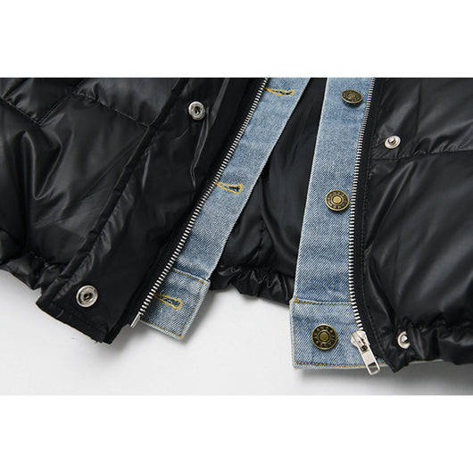 Chaqueta Denim Oversize Acolchada Negra con Costuras Sueltas - Image 3