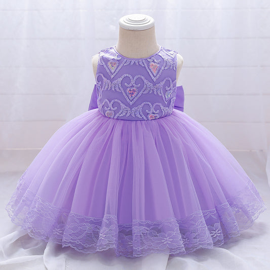 Vestido de Niña Europeo Americano con Bordado en Malla