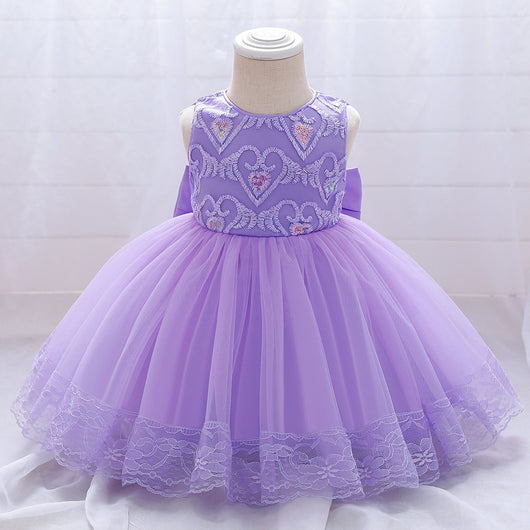 Vestido de Niña Europeo Americano con Bordado en Malla