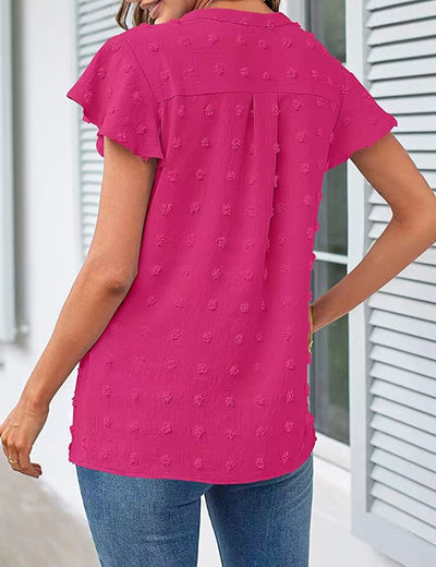 Blusa Fresca de Verano con Cuello V, Volantes y Estampado de Lunares - Image 18