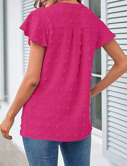 Blusa Fresca de Verano con Cuello V, Volantes y Estampado de Lunares - Image 18
