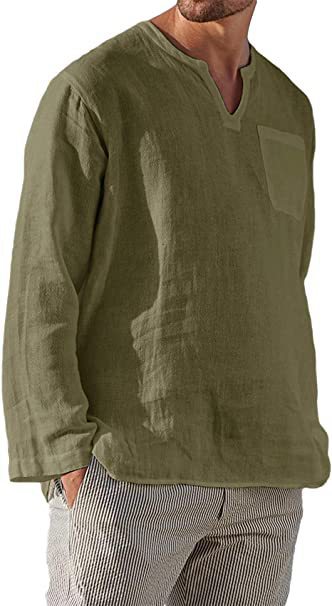 Camisa de Lino Casual para Hombre con Cuello en V y Manga Larga - Image 7