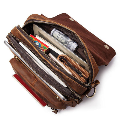 Bolsa Mensajero de Cuero Retro para Hombre - Maletín de Cuero Genuino Gran Capacidad - Image 4