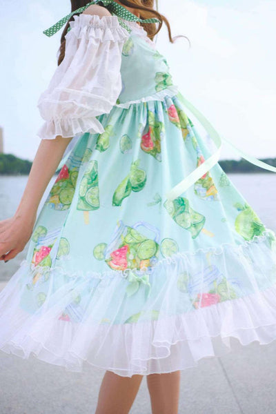 Jumpsuit Lolita Estampado Verde Menta con Tirantes - Image 4