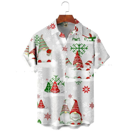 Camisa Estampada de Cuello Solapa para Hombre - Manga Corta Ideal para Festividades - Image 24